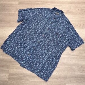 Campia Mens XXL Blue Fish Print Rayon Short Sleeve Button Down Shirt Easy Care